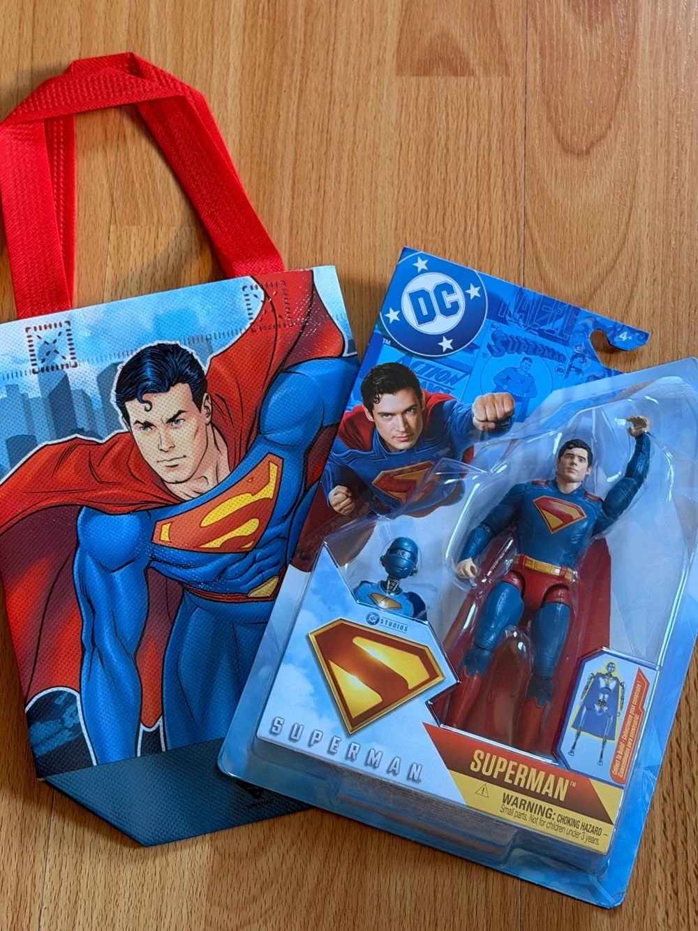 DC Superman Red and Blue Tote Bag with Action Figure